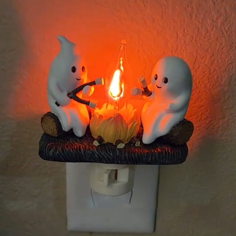 Flickering Campfire Ghost Night Light LED Resin Figurine for Kids Bedrooms Halloween Decor Ambient Lighting Whimsical Tabletop Lamp