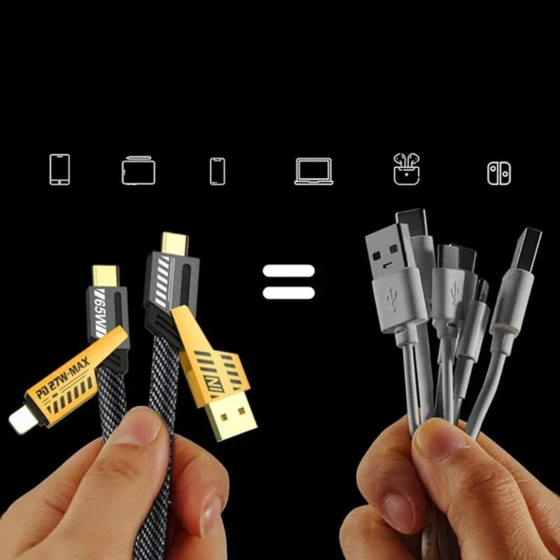 Multi-Device 65W USB-C Power Delivery Charging Cable with Dual Input & Output Ports for iPhone iPad MacBook Android Tablets