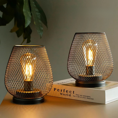 Battery Operated Metal Lantern LED Light Portable Cordless Accent Lamp Warm Glow Indoor Outdoor Bedside Nightstand Patio