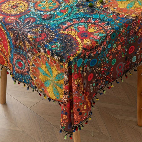 Haven Tablecloth - Microfiber, Bohemian Design with Tassels