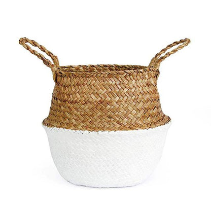 Artisan Rattan Planter or Storage Basket with Handles