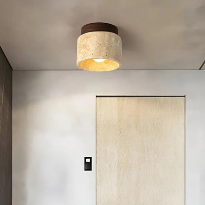 Flush Mount Ceiling Fixture Natural Stone Cream 4.7 in LED Compact Entryway Lighting for Hallways Bedrooms Foyers Modern Minimalist Japandi
