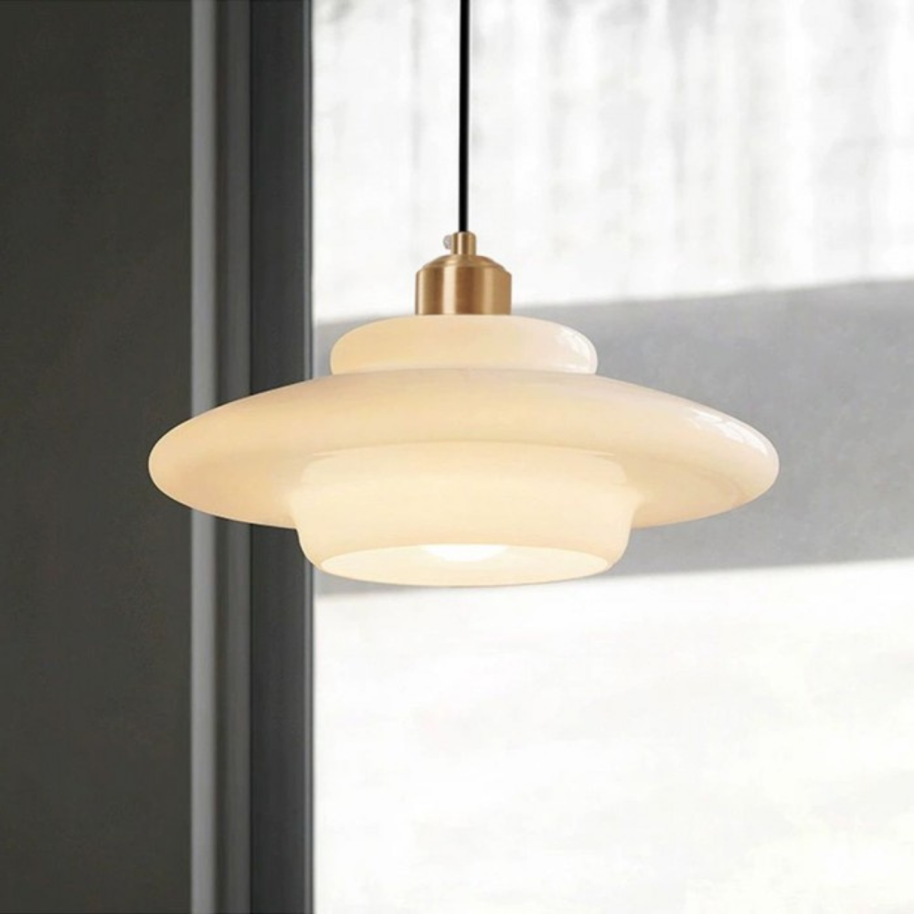 Tiered Glass Hanging Fixture with Brass Frame in Gold – 12-Inch Statement Lamp for Dining Rooms, Bedrooms & Hallways – Art Deco Style Ceilin