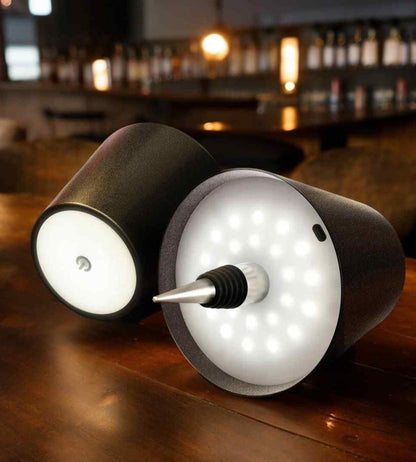 Rechargeable LED Bottle Topper Light 5.5 Inches Wireless Warm Glow Aluminum Cap for Wine Bottles Indoor Outdoor Dining Table Decor Cordless