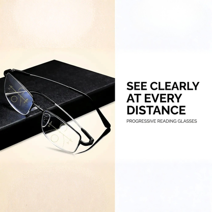 Progressive Reading Glasses with Blue Light Filter & Anti-Glare Coating for Screen Use, Books & Distance Vision | Multifocal Polycarbonate L