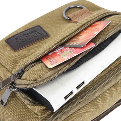Heavy-Duty Canvas Belt Bag with Multiple Compartments for Travel & Outdoor
