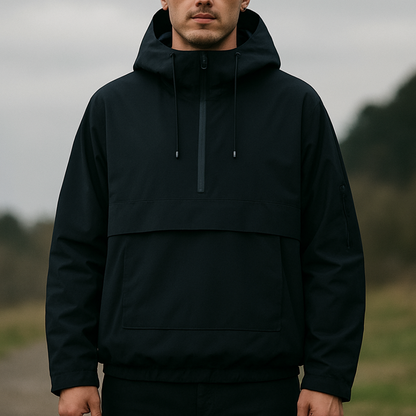 Weatherproof Half-Zip Windbreaker Jacket with Hood – Lightweight Water-Resistant Pullover for Men & Women