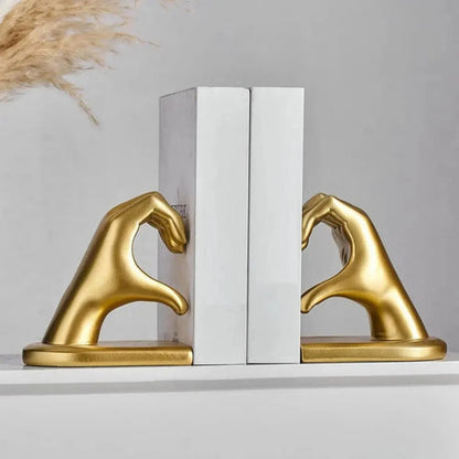 Amora Decorative Bookends - Resin Heart Gesture, Elegant Design