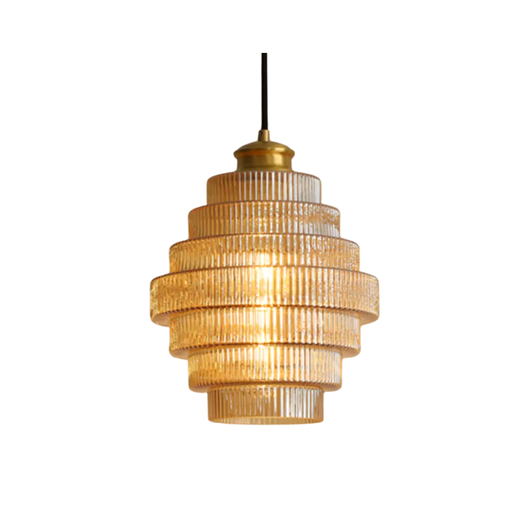 Tiered Glass Shade Ceiling Drop Light with Metallic Trim for Kitchen Islands & Eating Areas