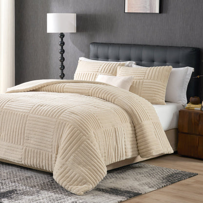 Ortekor Cozy Bliss | King Size Comforter Set with Elegant Stripe Design | Soft Jacquard Fabric for Year-Round Warmth
