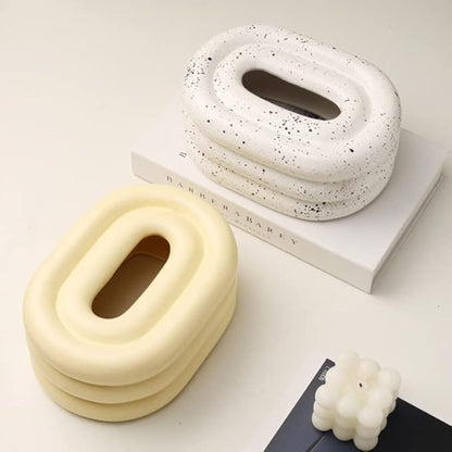 Lustre Tissue Box Holder - Premium Ceramic, Elegant Wind Ring Design