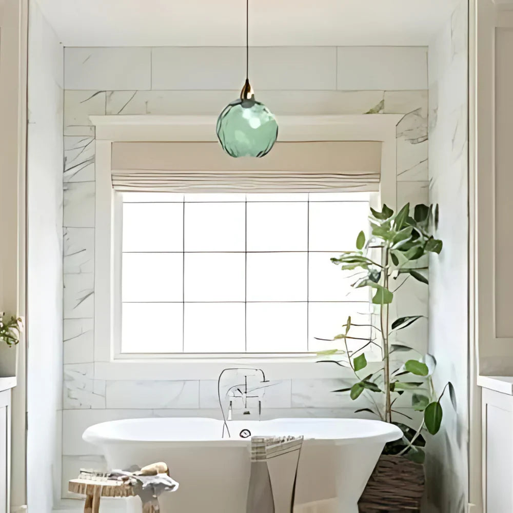 Textured Glass Globe Hanging Light 7.9 Inch Dining Room Island Fixture Adjustable Height Modern Sphere Pendant Minimalist Ceiling Lamp for K