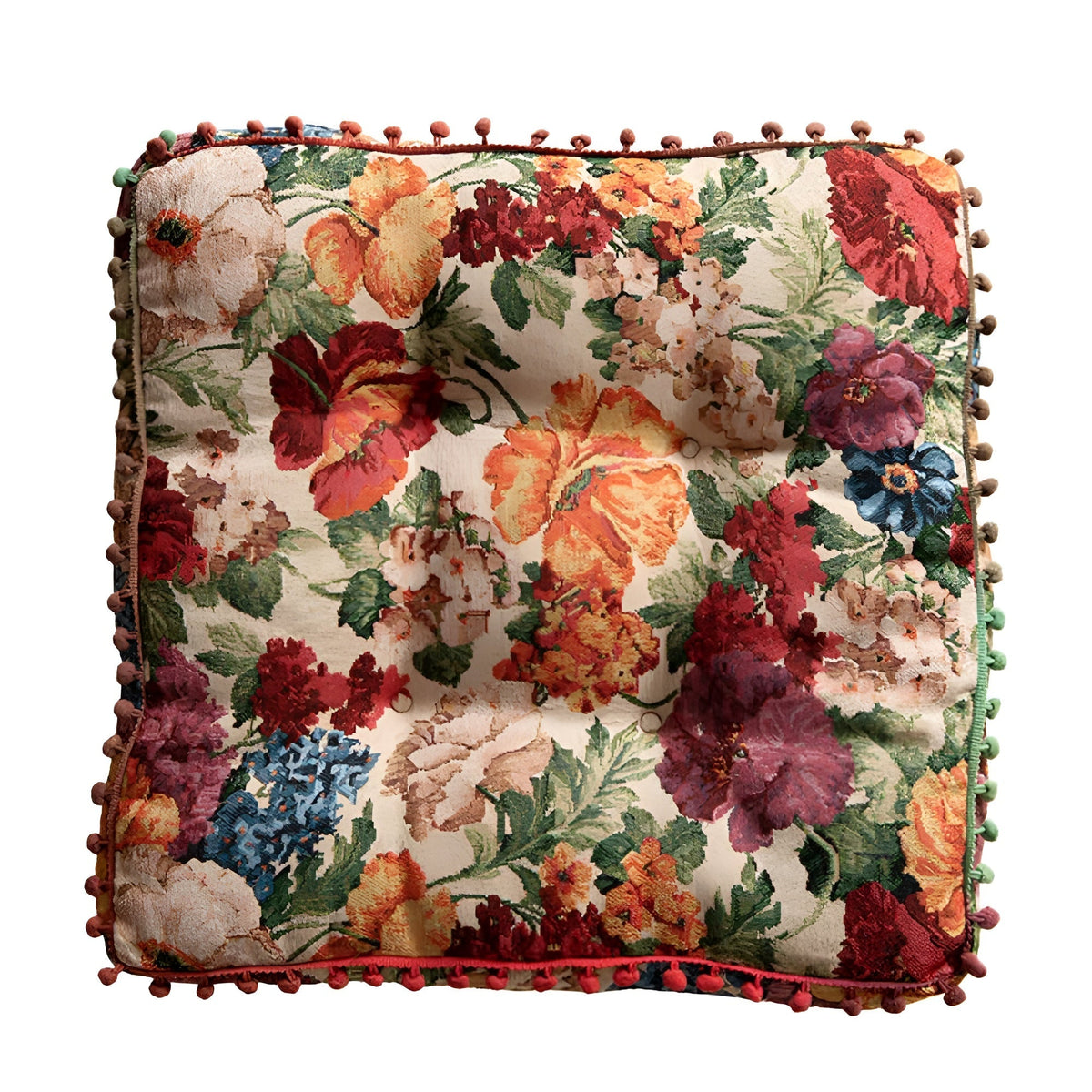 Ravello Cushion - Microfiber Blend, Retro Floral Tassel Design