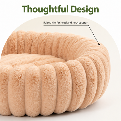 Ortekor Long-Pile Plush & Insulated Round Dog Bed (For Small Dogs & Cats)
