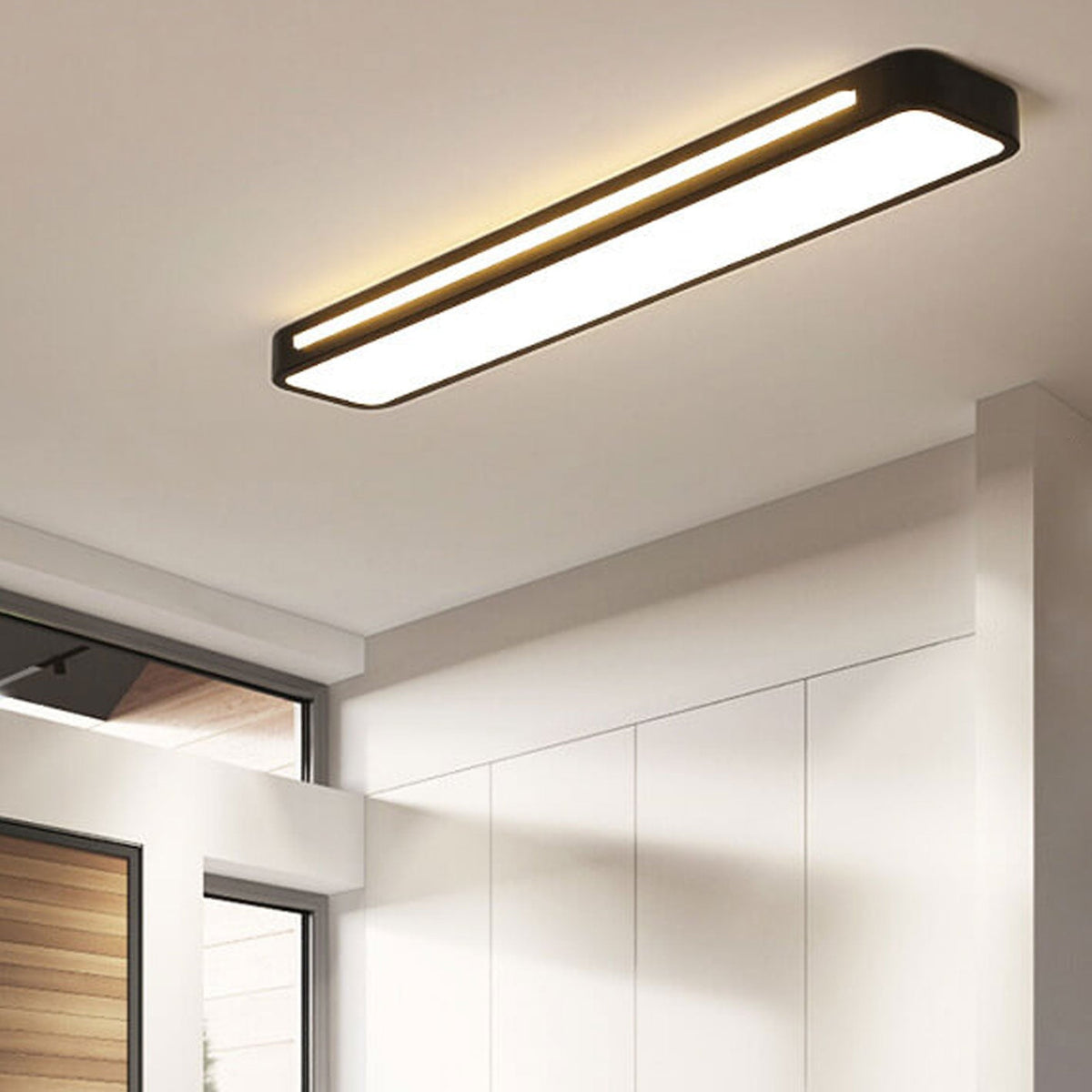 Low-Profile LED Flush Mount Ceiling Light 19 in Black White Acrylic for Bedroom Hallway Living Room Modern Hardwired Fixture