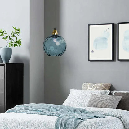 Textured Glass Globe Hanging Light 7.9 Inch Dining Room Island Fixture Adjustable Height Modern Sphere Pendant Minimalist Ceiling Lamp for K