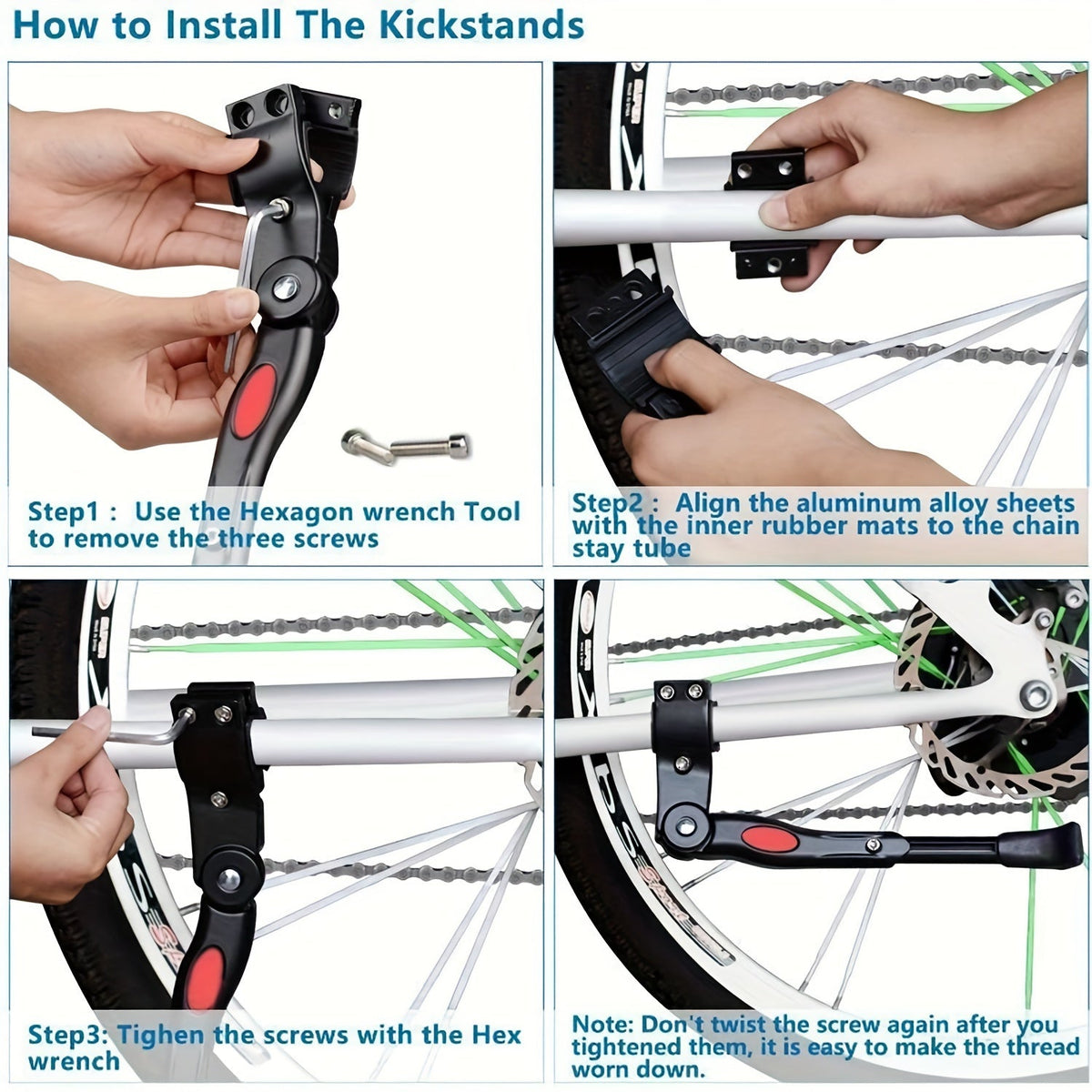 Adjustable Bicycle Kickstand for Road and Mountain Bikes – Sturdy Aluminum Support Stand with Height Adjustment for 24-29 Inch Wheels