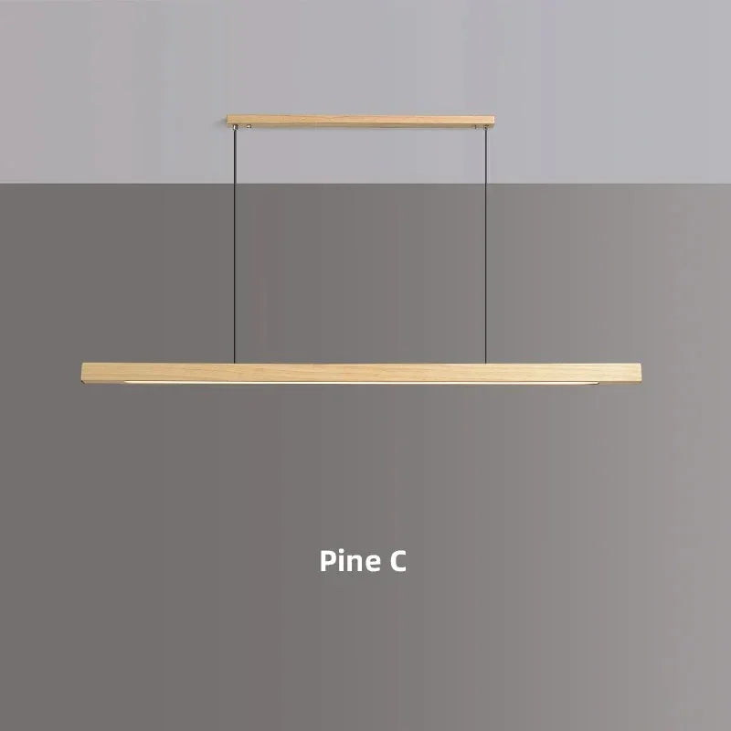 LED Wood Dining Room Fixture 47-Inch Linear Hanging Light Adjustable Height Island Chandelier Natural Pine Kitchen Suspended Lighting Modern