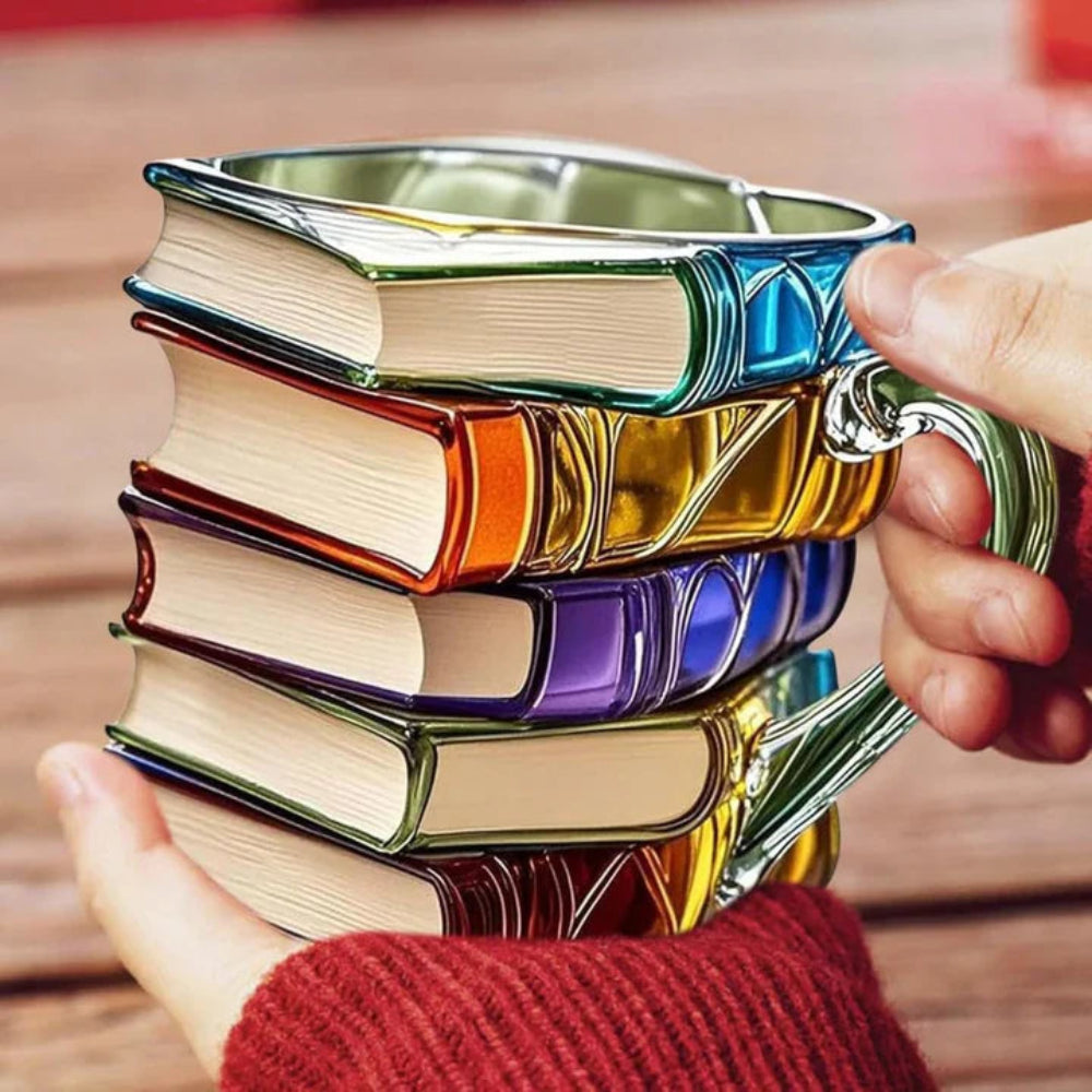 Literary Charm | 3D Book Spine Glass Coffee Mug with Durable Design | Unique Gift for Book Lovers