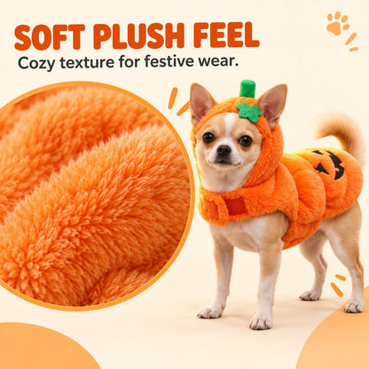 Ortekor 3D Pumpkin Dog Halloween Costume - Plush Jack-O'-Lantern Outfit for Parties, Trick-or-Treat & Photos with Easy Hook-and-Loop Fit