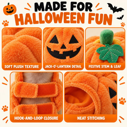 Ortekor 3D Pumpkin Dog Halloween Costume - Plush Jack-O'-Lantern Outfit for Parties, Trick-or-Treat & Photos with Easy Hook-and-Loop Fit