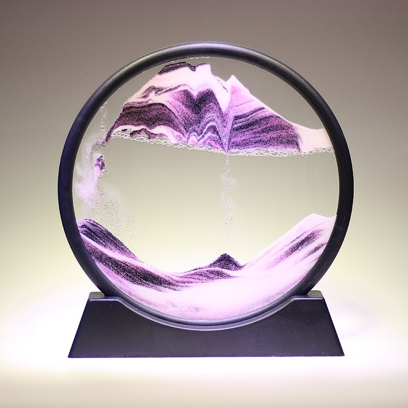Flowing Sand Art Frame Desktop Glass Display Round 7-Inch Color-Shifting Desk Decor for Home Office Relaxation