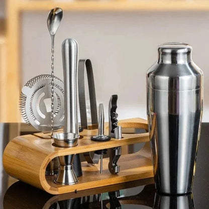 Stainless Steel Cocktail Shaker Tool Kit 10-Piece Complete Mixology Essentials Rose Gold Silver Black for Home Bar Entertaining Party Barten
