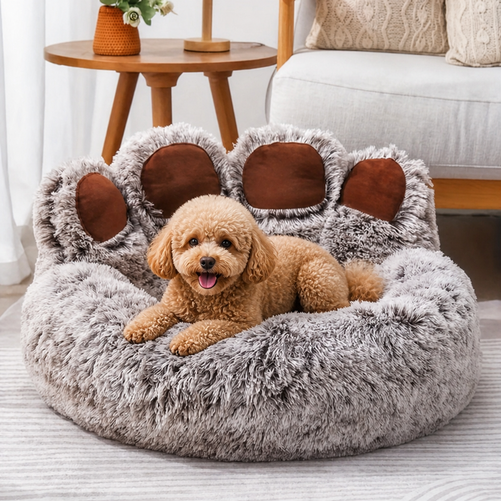 Ortekor Plush & Non-Slip Bear Paw Pet Bed
