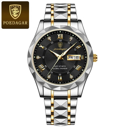Men's Analog Quartz Watch with Luminous Hands, Date Window, and Stainless Steel Band for Business & Everyday Wear