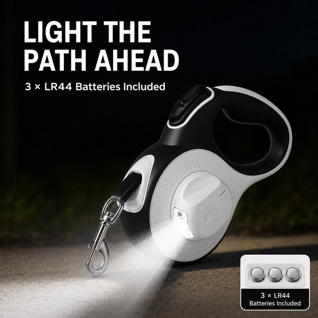Ortekor LED Retractable Dog Leash for Evening Walks - Built-In Path Light, One-Hand Brake & 9.8/16.4 FT Range