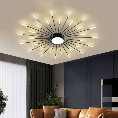 Linear Starburst Flush Mount Ceiling Light with LED Arrays for Living Room and Bedroom in Black or Gold Finish