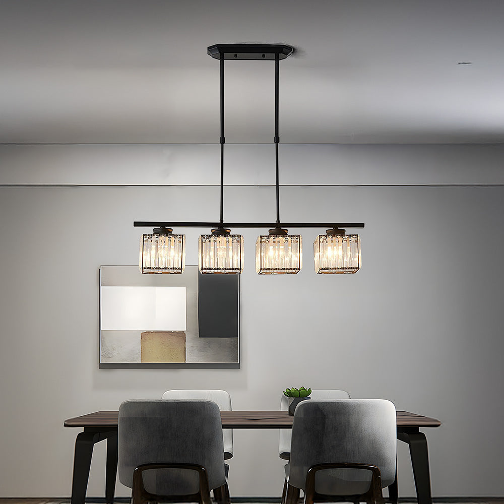 Multi-Light Overhead Fixture with Clear Glass Globes for Dining Tables & Islands – Adjustable Drop, Black Metal Frame, E27 Socket – Contempo