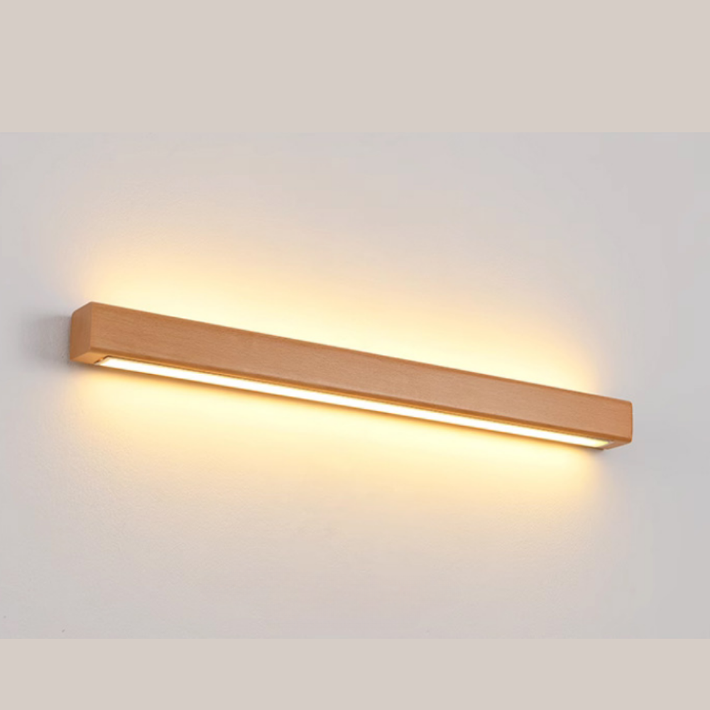 Rectangular Wood LED Wall Sconce with Acrylic Shade for Bedroom & Living Room | Modern Minimalist Mirror Light