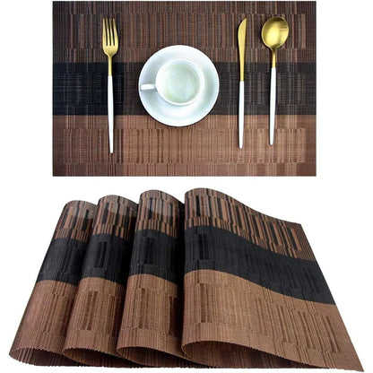 Table Mats Set of 4 Textured Vinyl Heat-Resistant 12x18 Inch Brown Black Non-Slip Dining Protection Wipeable for Kitchen Everyday Meals Dinn