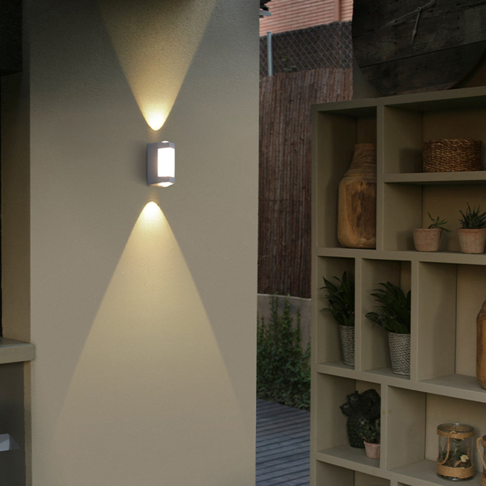 Outdoor LED Wall Sconce Dual-Light Up Down Modern Metal Waterproof Fixture for Porch Patio Entryway Black White Finish Geometric Exterior