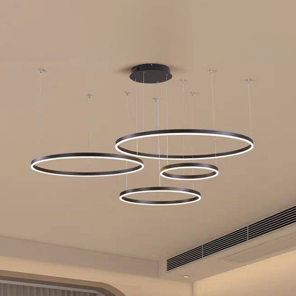 Multi-Ring LED Hanging Light Metal Acrylic Adjustable Height Dimmable Fixture for Dining Room Living Room Bedroom Modern Ceiling Chandelier