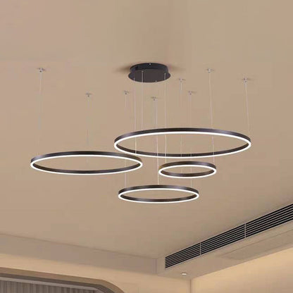 Multi-Ring LED Ceiling Light Fixture Adjustable Height Metal & Acrylic for Dining Room Bedroom Kitchen Modern Hanging Lamp Indoor Lighting D