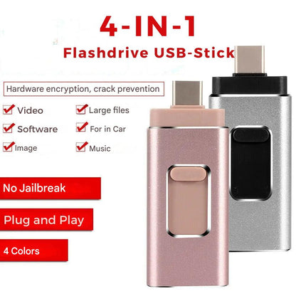 Multi-Device Flash Drive with 4 Connectors – USB-C Lightning Micro-USB & Standard USB Thumb Drive for iPhone Android PC Mac – Portable