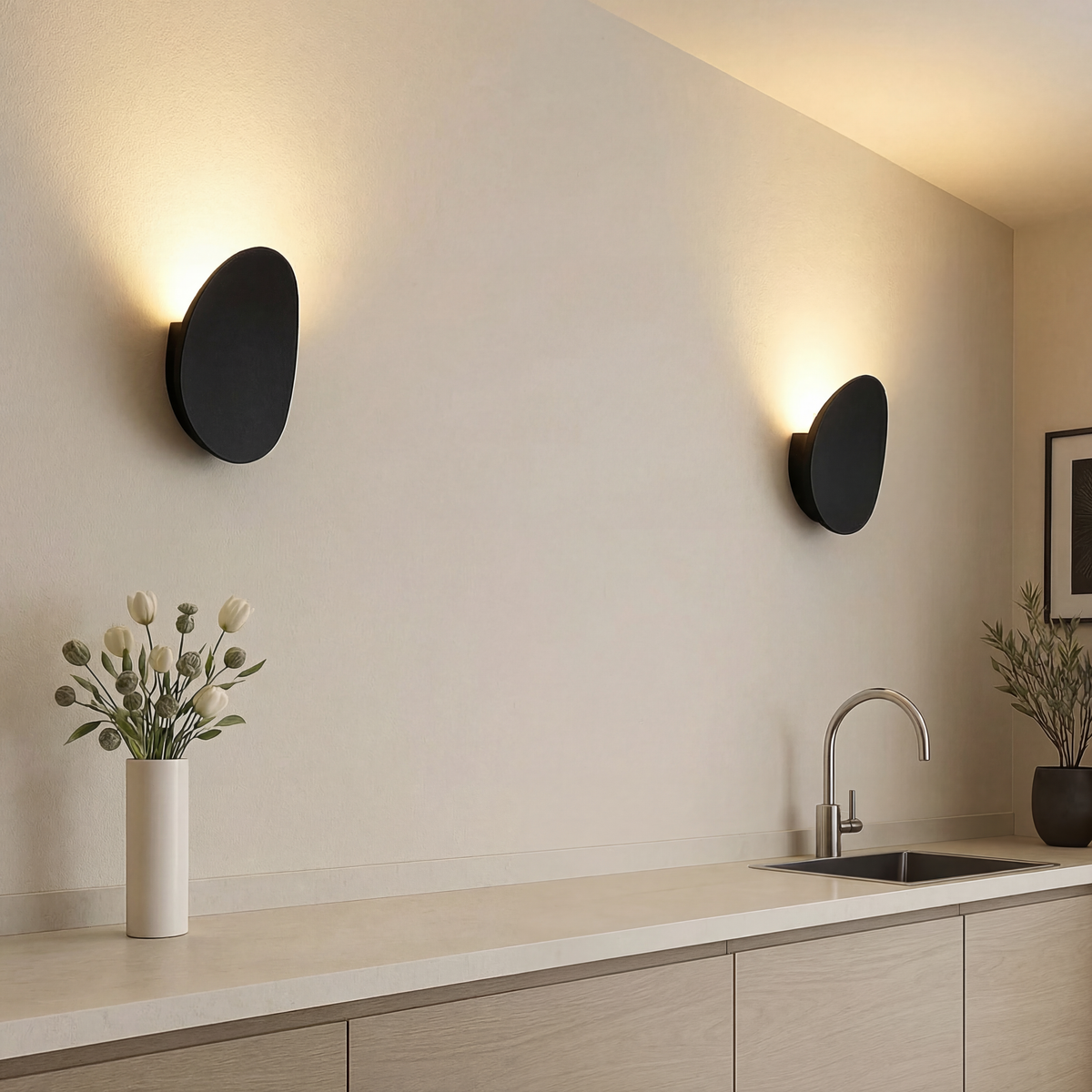 Round Metal Sconce 4-Pack Warm LED Indirect Glow Black Finish for Hallway Bedroom Living Room Contemporary Home Accent Lighting Minimalist M
