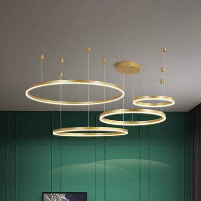 Multi-Ring LED Chandelier 16–31 in Adjustable Height Metal Acrylic Fixture Dimmable Ceiling Light for Dining Living Rooms Modern Suspended H