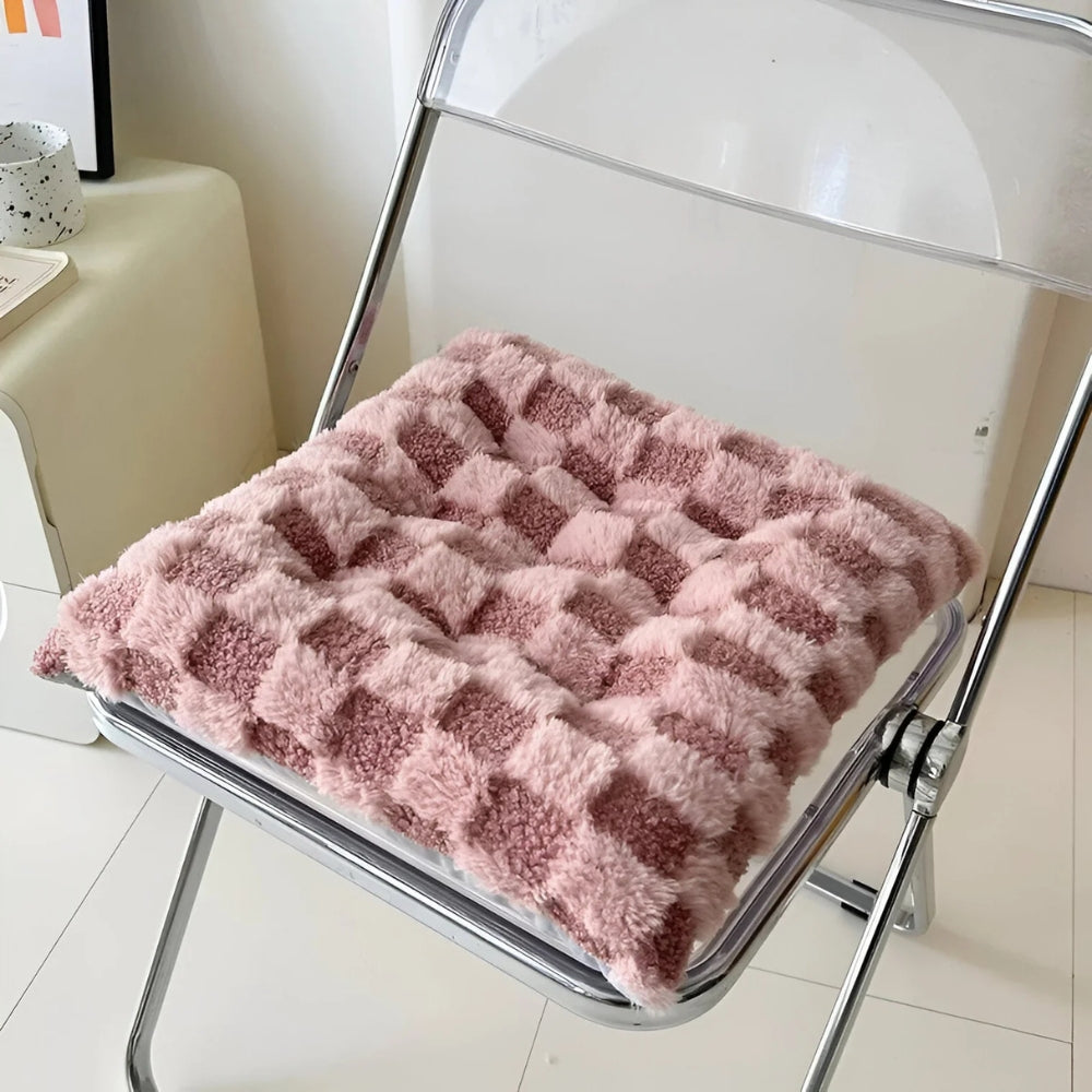 Fiora Cushion - Plush Fur, Checkered Design