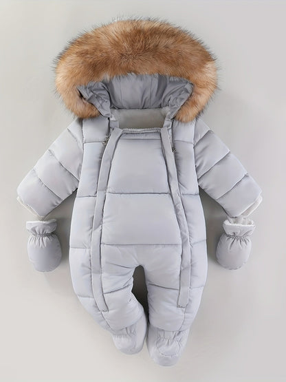 Hooded Infant Snowsuit with Quilted Insulation and Faux Fur Trim for Cold Weather Outdoor Adventures Baby Winter Bunting
