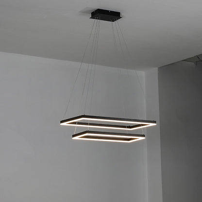 Multi-Tier Linear Suspension Fixture with Integrated LED, Adjustable Cable, Matte Black Metal Frame for Dining & Living Spaces
