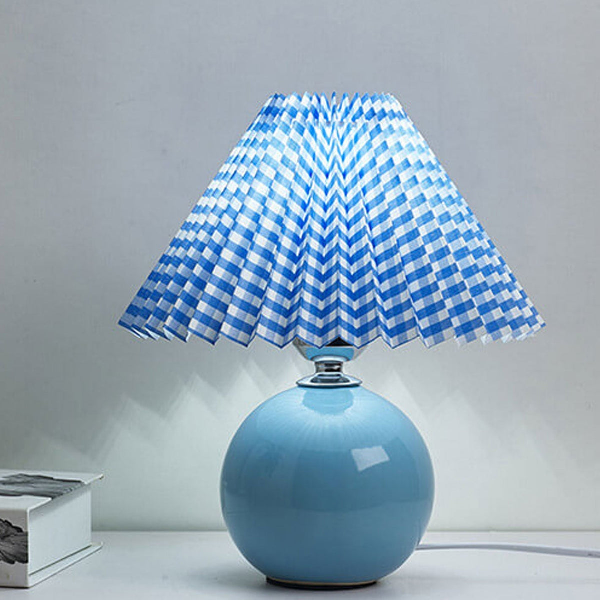 Ceramic Accent Lamp with Fabric Shade 11x9.5 in E26 Socket for Nightstand Desk Study Room Reading Light Modern Home Decor