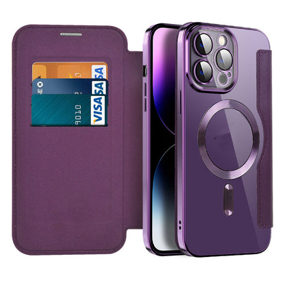 Wallet Phone Case with Card Holder & Magnetic Clasp – Flip Cover with RFID Protection & Kickstand for iPhone 12/13/14/15 Series