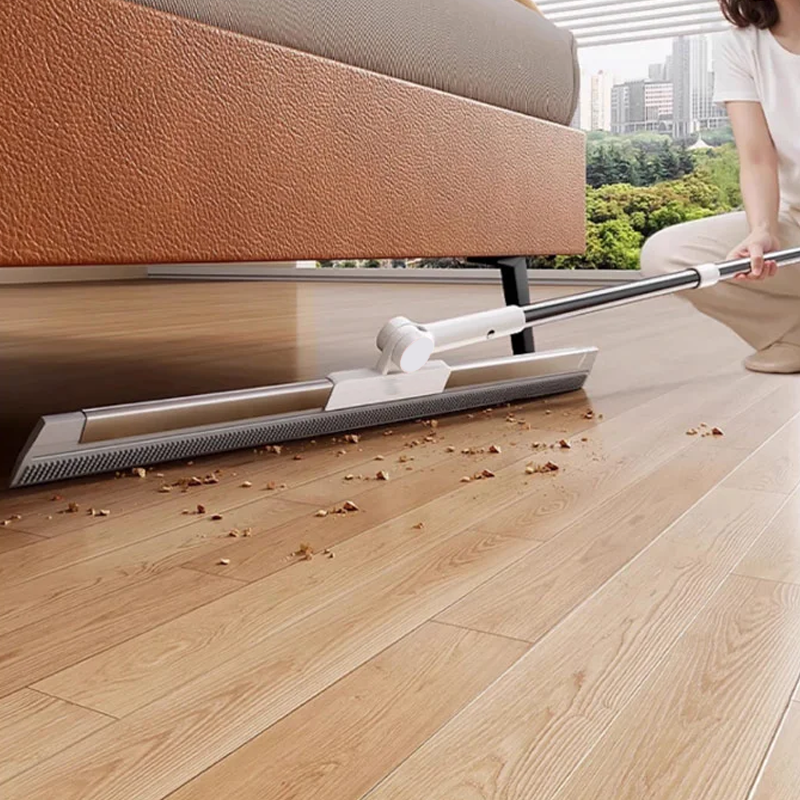 Dual-Action Floor Squeegee with Rubber Edge & Soft Bristles for Pet Hair Removal