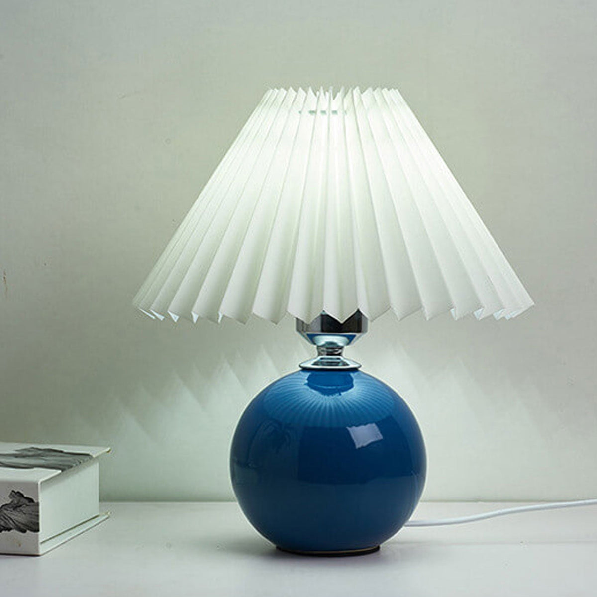 Ceramic Accent Lamp with Fabric Shade 11x9.5 in E26 Socket for Nightstand Desk Study Room Reading Light Modern Home Decor