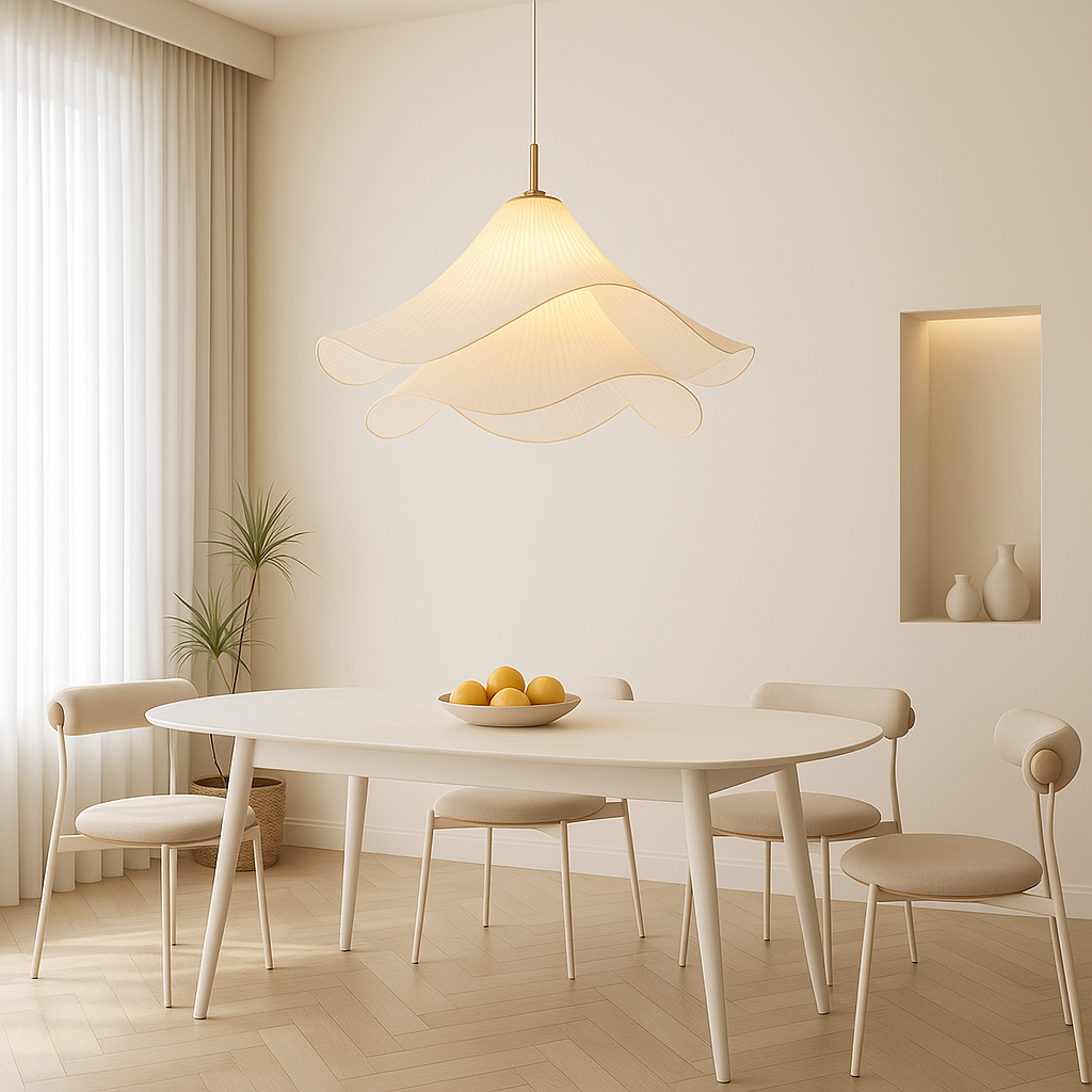 Floral Fabric Pendant Light for Dining Room – Adjustable Ceiling Fixture with Soft Layered Design, 16-24 in Sizes, E26 Socket, Modern Home L