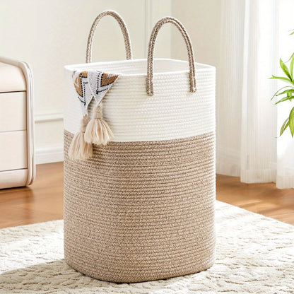 Collapsible Fabric Hamper 26-Gallon Soft-Sided Bin for Clothes Toys Blankets Bedroom Bathroom Kids Room Organizer Gray White Brown