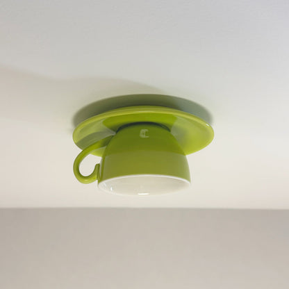 Ceramic Coffee Cup Flush Mount Light for Bedroom Living Room Kitchen Modern Decorative LED Fixture 110V Hardwired Compact Playful Design Amb